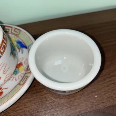 Vintage F.S. Louie Berkeley Oregon Tea Cup Saucer Coffee Mug Dragon Peacock Chip - Thumbnail 4