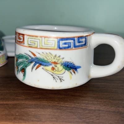 Vintage F.S. Louie Berkeley Oregon Tea Cup Saucer Coffee Mug Dragon Peacock Chip - Thumbnail 14