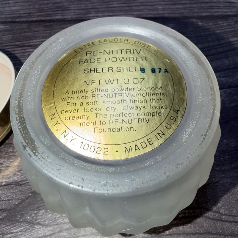 VTG Estée Lauder Re-Nutriv Powder Frosted Glass Jar w/ Gold Tone Embossed Lid - Thumbnail 11