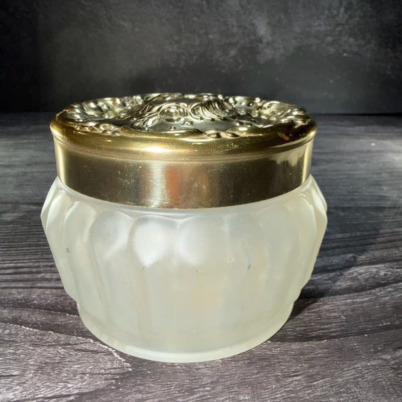 VTG Estée Lauder Re-Nutriv Powder Frosted Glass Jar w/ Gold Tone Embossed Lid - Thumbnail 6