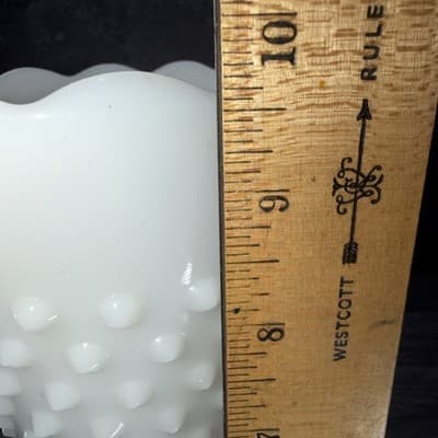 Vintage Anchor Hocking Hobnail Milk Glass Dots Dashes Flower Vase 9.5" Scalloped - Thumbnail 11