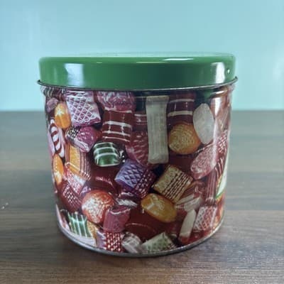 Vintage Peerless Maid Assorted Hard Candies Tin Container Chicago Green Lid - Thumbnail 4