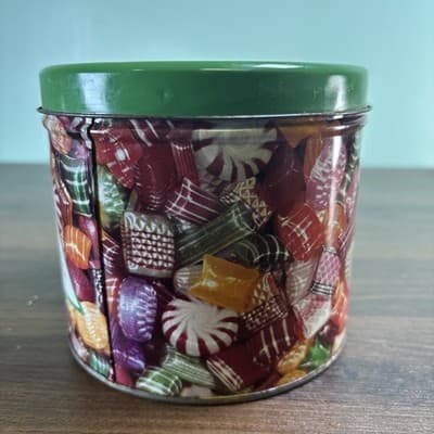 Vintage Peerless Maid Assorted Hard Candies Tin Container Chicago Green Lid - Thumbnail 6