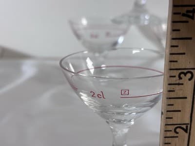 Set of 8 VTG 1970's Schott Zwiesel Stemmed 2 Cl Shot Glasses Red Line Marked - Thumbnail 8