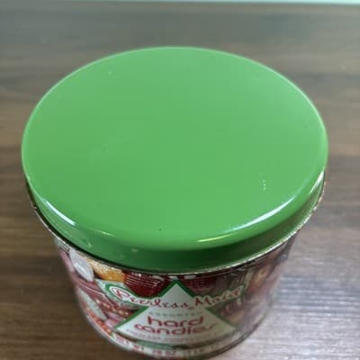 Vintage Peerless Maid Assorted Hard Candies Tin Container Chicago Green Lid - Thumbnail 3