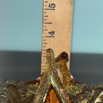 Fenton Amberina Glass Twig Split Handle Basket w/ Button & Daisy Design - Thumbnail 15