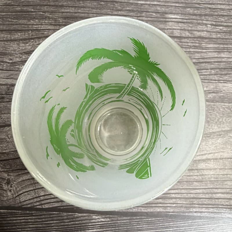 Vintage Federal Glass Frosted Green Palm Tree & Sailboat Highball Tumbler - Thumbnail 6