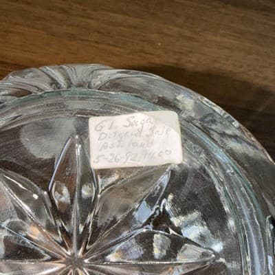 Cut Lead Crystal - Dual Handle SUGAR BOWL Flower Etchings - Sawtooth Edge - Thumbnail 11