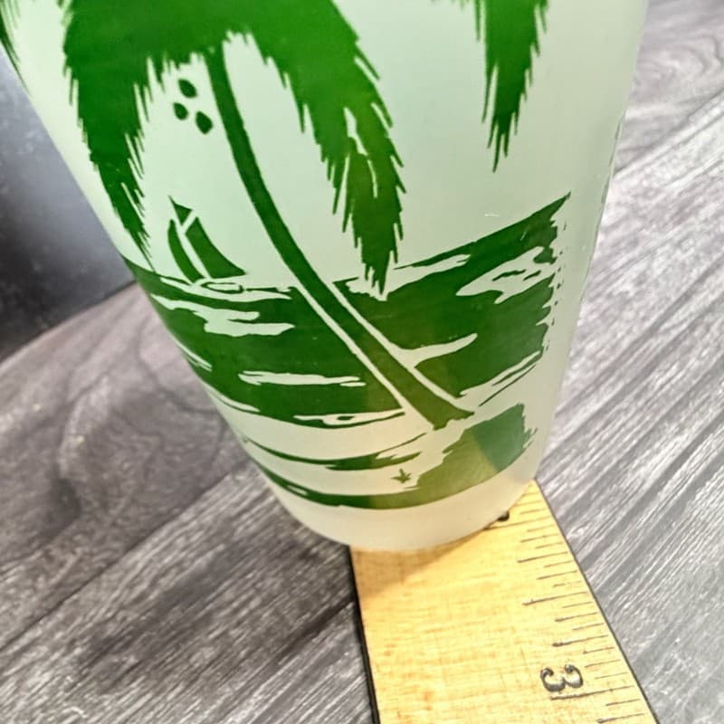 Vintage Federal Glass Frosted Green Palm Tree & Sailboat Highball Tumbler - Thumbnail 11