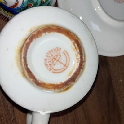 Vintage F.S. Louie Berkeley Oregon Tea Cup Saucer Coffee Mug Dragon Peacock Chip - Thumbnail 9