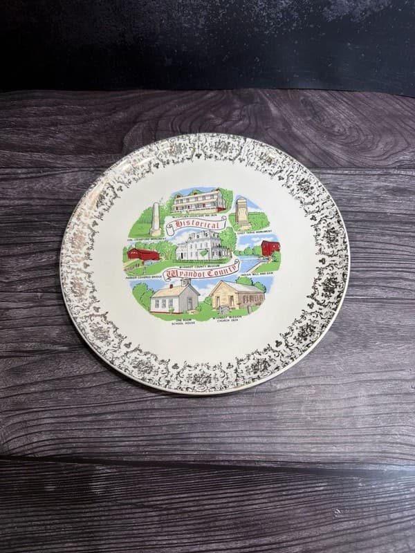 Vintage Historical Wyandot County Ohio Souvenir Collector Plate Gold Filigree 9. - Thumbnail 2