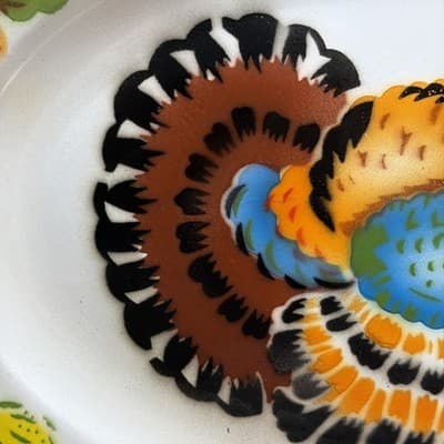 Enamel Turkey Platter Oval Plate Thanksgiving Decor Farmhouse Bright Colors VTG - Thumbnail 9
