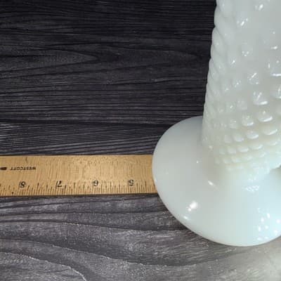 Vintage Anchor Hocking Hobnail Milk Glass Dots Dashes Flower Vase 9.5" Scalloped - Thumbnail 12