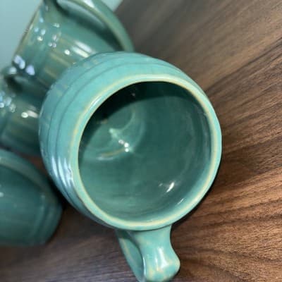 VTG 1920's MCCOY Set Of 4 Blue Green Stoneware Barrel Mugs Tankard Set Coffee - Thumbnail 4