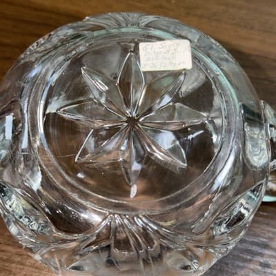 Cut Lead Crystal - Dual Handle SUGAR BOWL Flower Etchings - Sawtooth Edge - Thumbnail 10
