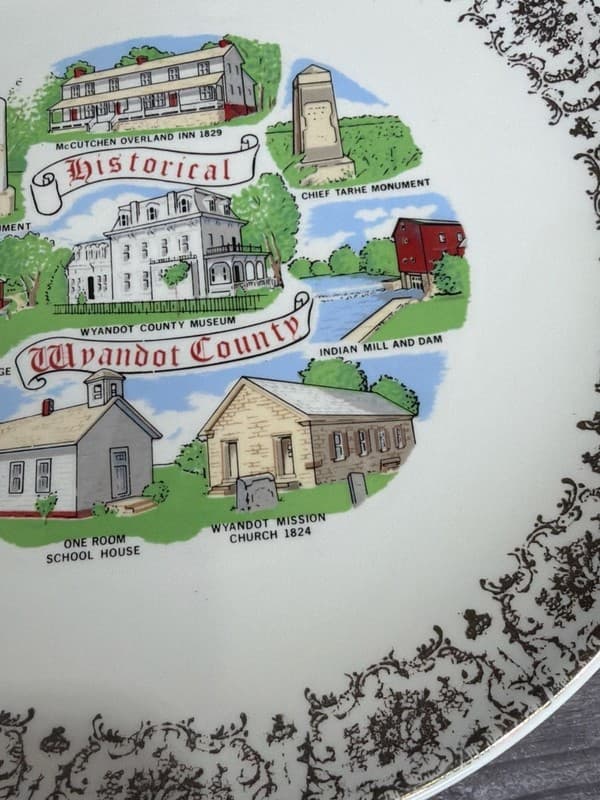 Vintage Historical Wyandot County Ohio Souvenir Collector Plate Gold Filigree 9. - Thumbnail 5
