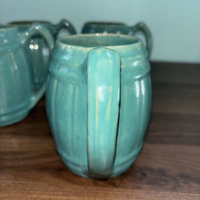 VTG 1920's MCCOY Set Of 4 Blue Green Stoneware Barrel Mugs Tankard Set Coffee - Thumbnail 7
