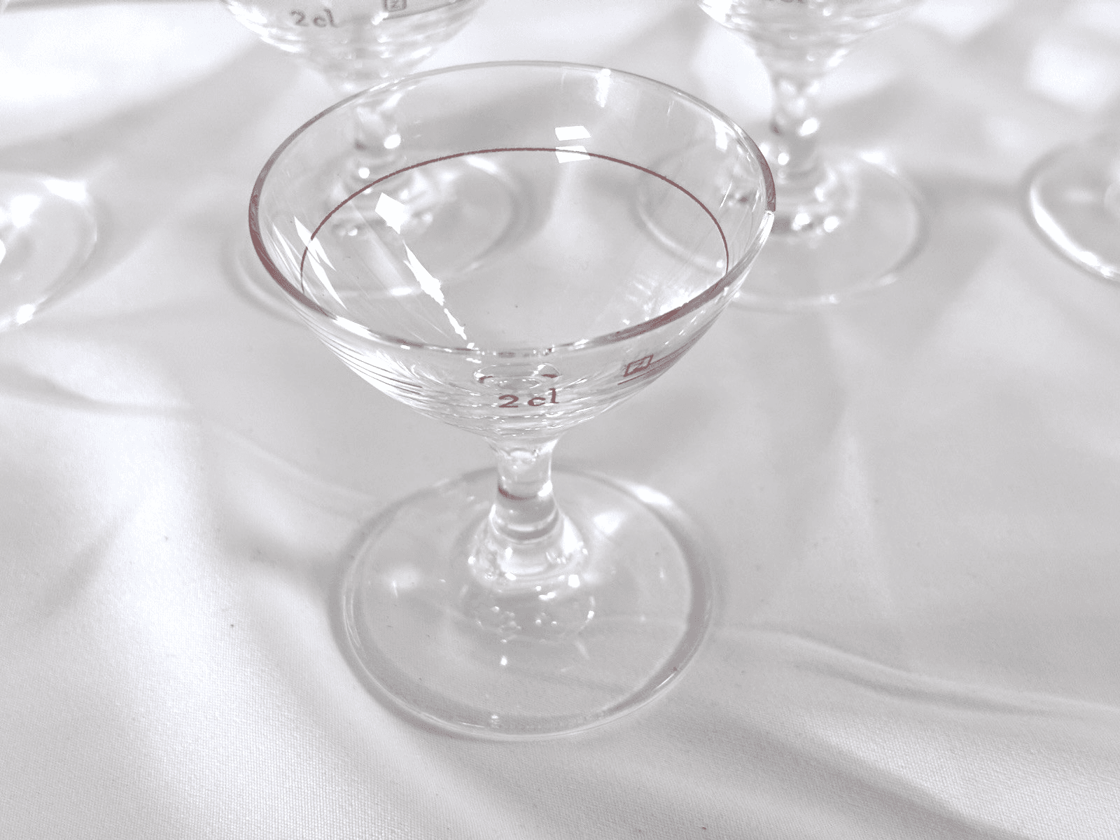 Set of 8 VTG 1970's Schott Zwiesel Stemmed 2 Cl Shot Glasses Red Line Marked - Thumbnail 5