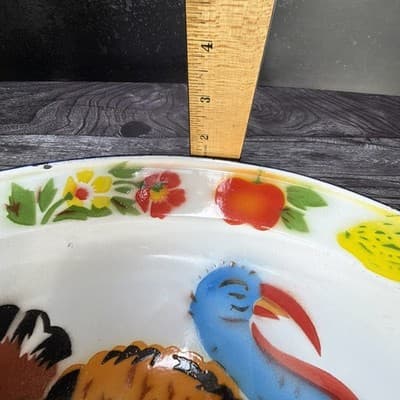 Enamel Turkey Platter Oval Plate Thanksgiving Decor Farmhouse Bright Colors VTG - Thumbnail 17