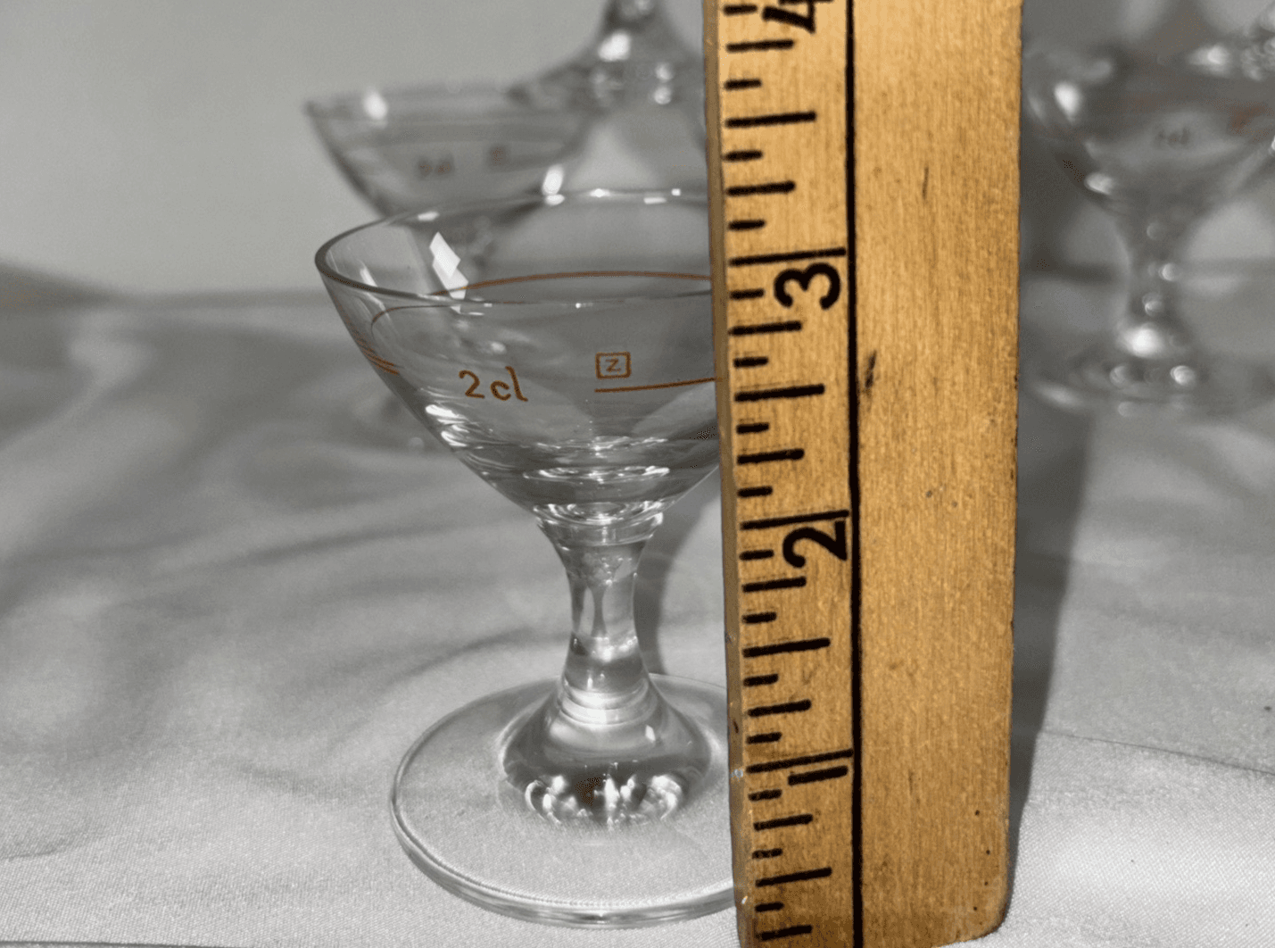 Set of 8 VTG 1970's Schott Zwiesel Stemmed 2 Cl Shot Glasses Red Line Marked - Thumbnail 10