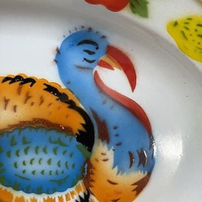 Enamel Turkey Platter Oval Plate Thanksgiving Decor Farmhouse Bright Colors VTG - Thumbnail 7