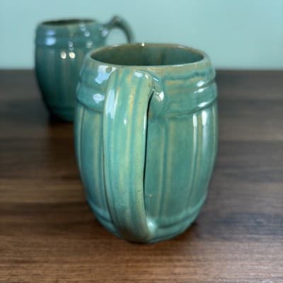 VTG 1920's MCCOY Set Of 4 Blue Green Stoneware Barrel Mugs Tankard Set Coffee - Thumbnail 14