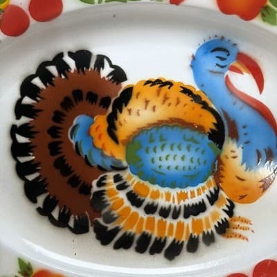 Enamel Turkey Platter Oval Plate Thanksgiving Decor Farmhouse Bright Colors VTG - Thumbnail 2