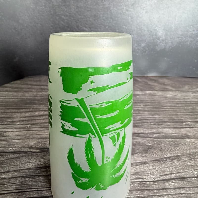 Vintage Federal Glass Frosted Green Palm Tree & Sailboat Highball Tumbler - Thumbnail 8