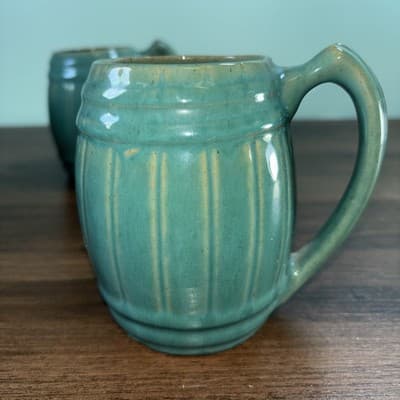 VTG 1920's MCCOY Set Of 4 Blue Green Stoneware Barrel Mugs Tankard Set Coffee - Thumbnail 13