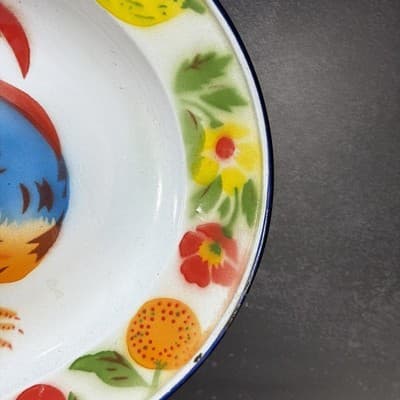 Enamel Turkey Platter Oval Plate Thanksgiving Decor Farmhouse Bright Colors VTG - Thumbnail 5