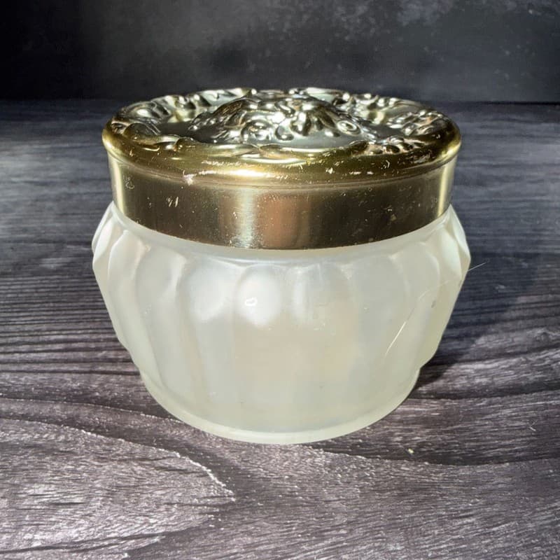 VTG Estée Lauder Re-Nutriv Powder Frosted Glass Jar w/ Gold Tone Embossed Lid - Thumbnail 4