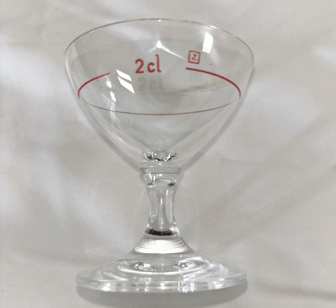 Set of 8 VTG 1970's Schott Zwiesel Stemmed 2 Cl Shot Glasses Red Line Marked