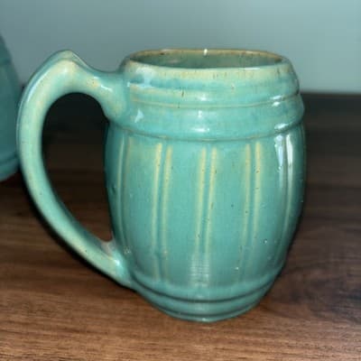 VTG 1920's MCCOY Set Of 4 Blue Green Stoneware Barrel Mugs Tankard Set Coffee - Thumbnail 19