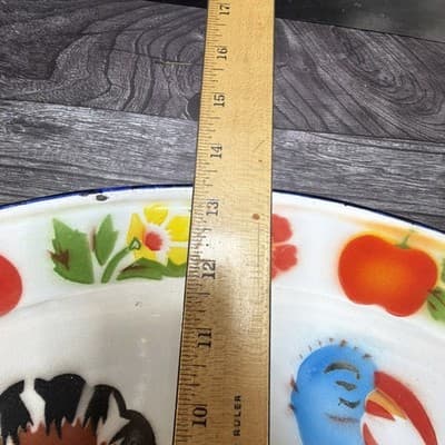 Enamel Turkey Platter Oval Plate Thanksgiving Decor Farmhouse Bright Colors VTG - Thumbnail 14