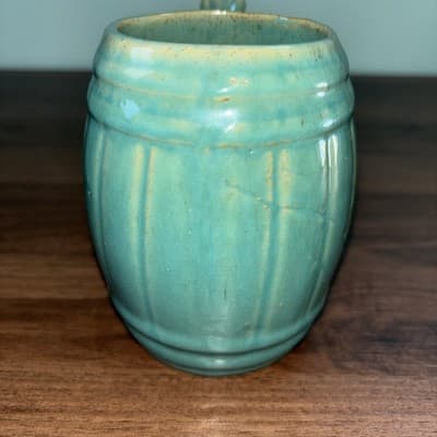 VTG 1920's MCCOY Set Of 4 Blue Green Stoneware Barrel Mugs Tankard Set Coffee - Thumbnail 20