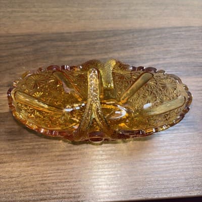 Fenton Amberina Glass Twig Split Handle Basket w/ Button & Daisy Design - Thumbnail 2