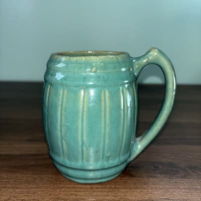 VTG 1920's MCCOY Set Of 4 Blue Green Stoneware Barrel Mugs Tankard Set Coffee - Thumbnail 17