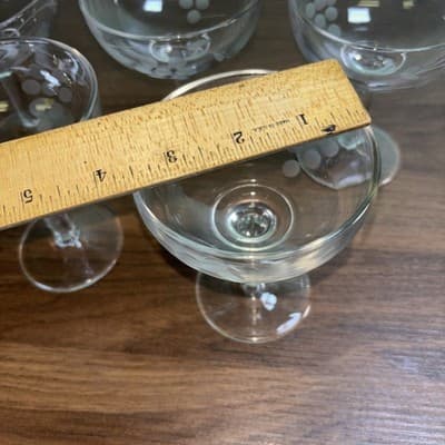 Set 5 Vintage Etched Grapevine Champagne Coupe Cocktail Crystal Glasses, 4.4” - Thumbnail 12