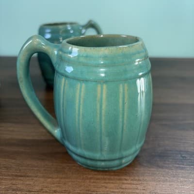 VTG 1920's MCCOY Set Of 4 Blue Green Stoneware Barrel Mugs Tankard Set Coffee - Thumbnail 15