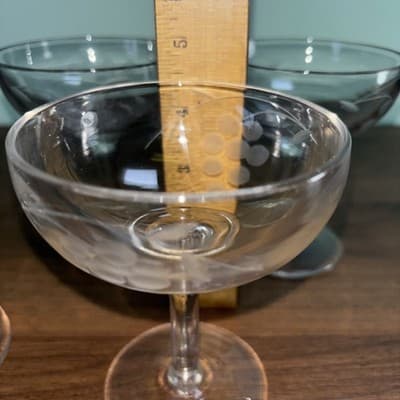 Set 5 Vintage Etched Grapevine Champagne Coupe Cocktail Crystal Glasses, 4.4” - Thumbnail 11