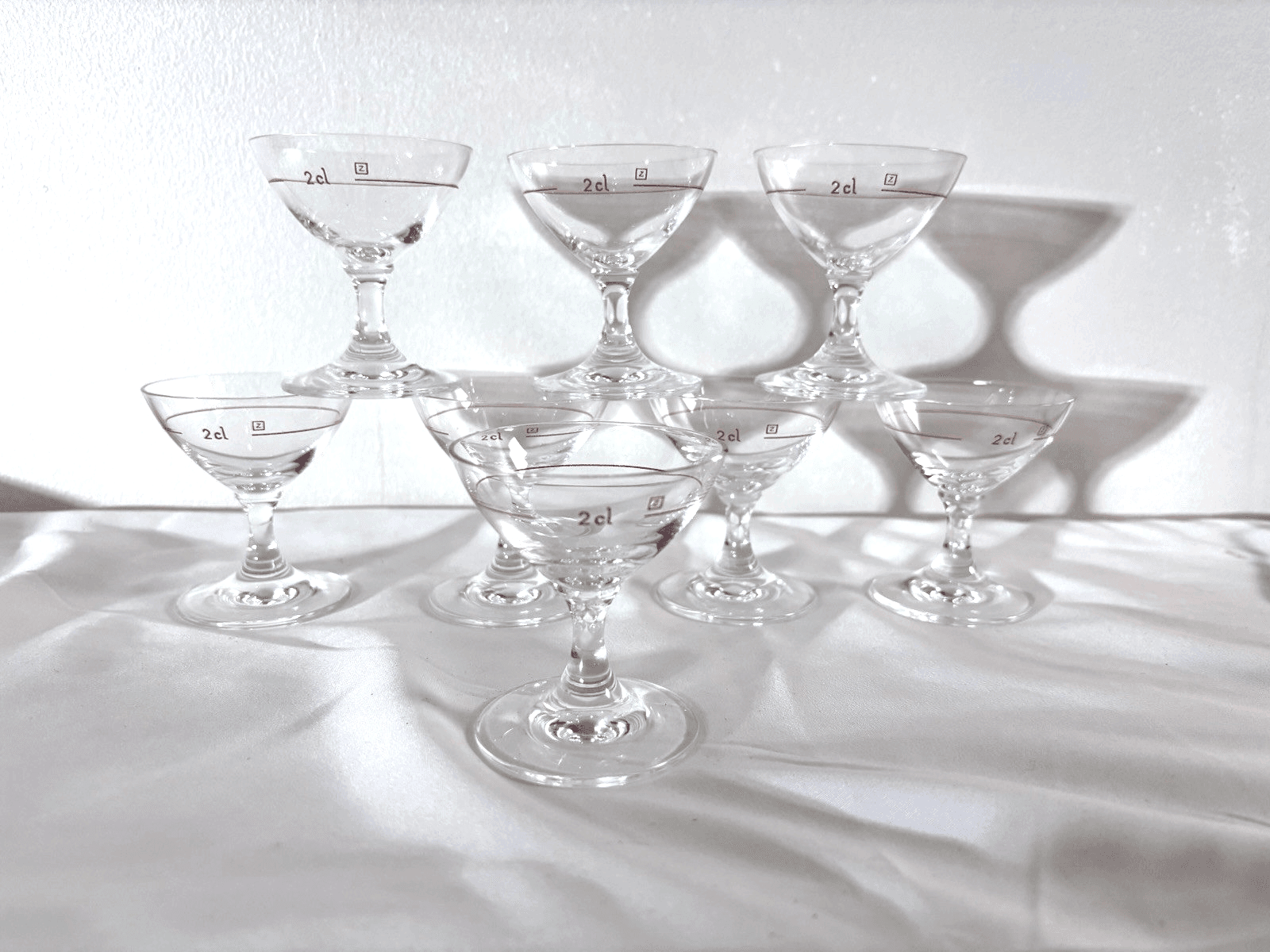 Set of 8 VTG 1970's Schott Zwiesel Stemmed 2 Cl Shot Glasses Red Line Marked - Thumbnail 2