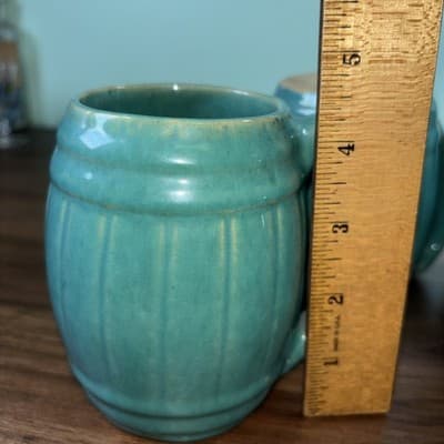 VTG 1920's MCCOY Set Of 4 Blue Green Stoneware Barrel Mugs Tankard Set Coffee - Thumbnail 23