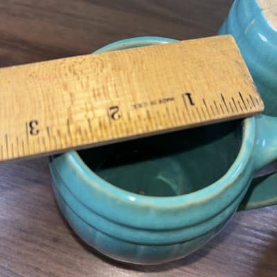 VTG 1920's MCCOY Set Of 4 Blue Green Stoneware Barrel Mugs Tankard Set Coffee - Thumbnail 24