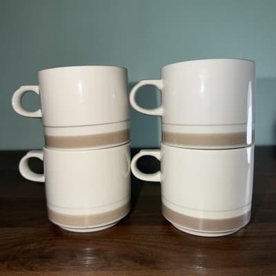 International Aurora Stoneware Sand Castle Tan Japan Flat Mug Coffee Cup Tea 8oz