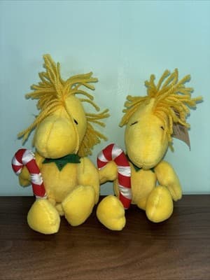Set Of 2 Hallmark Peanuts Woodstock Christmas Plush 8-inch With Candy Canes NOS