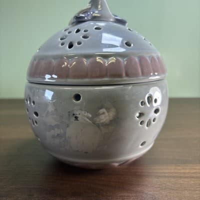 Pfaltzgraff Winter Frost Polar Bear Ball Pierced Incense Tea Light Candle Holder - Thumbnail 3