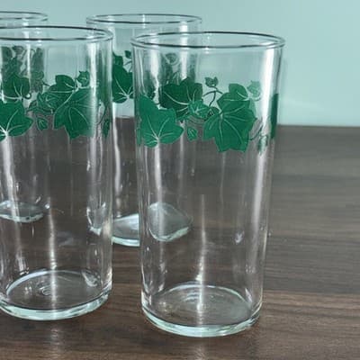 (6) VTG Federal Glass Southern Ivy Leaf Tumbler Glasses Country Kitchen Table - Thumbnail 4