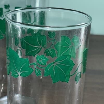 (6) VTG Federal Glass Southern Ivy Leaf Tumbler Glasses Country Kitchen Table - Thumbnail 5