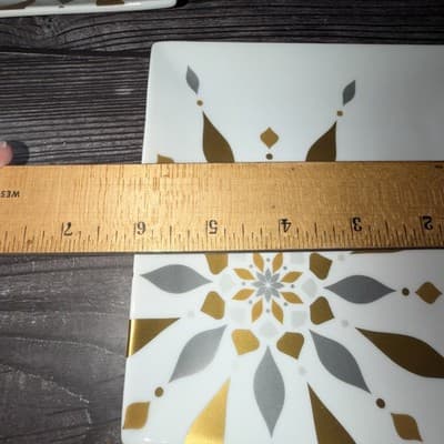 Set of 4 2012 Crate & Barrel Silver Gold Snowflake Square Appetizer Plates - Thumbnail 8
