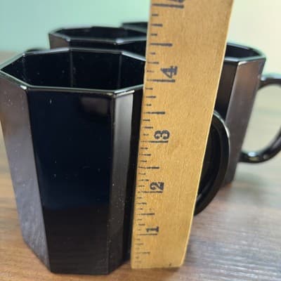 Arcoroc Octime Black Glass Octagon Set Of 4 Glasses Coffee Mugs France Vintage - Thumbnail 9